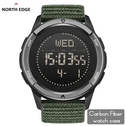 NORTH EDGE ALPS Men's Digital Carbon Fiber Watch Shock Militray Sports Super Light Outdoor Compass Waterproof 50M Wristwatches