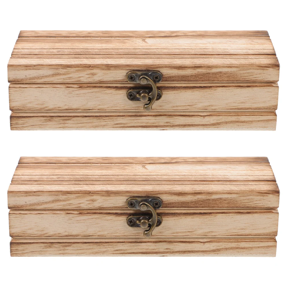 

2Pcs Wooden Storage Box Solid Wood Metal Rectangular Lid Jewelry Keepsake Organizer Home Office Decorative Storage for Rings