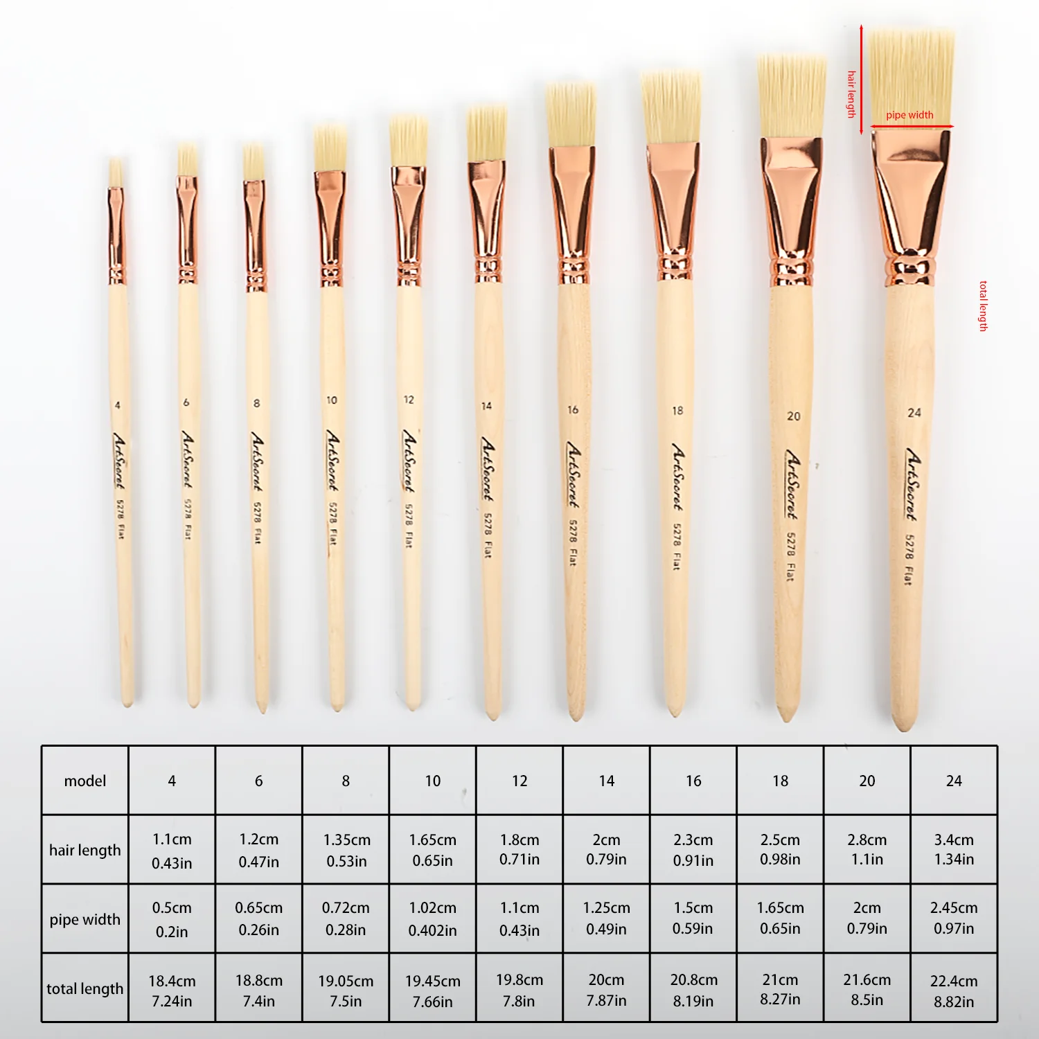Artsecret-Juego de pinceles de pintura de pelo de nailon, 12 Uds., para pintura al óleo acrílica, pincel plano de dibujo para artistas principiantes, suministros de arte