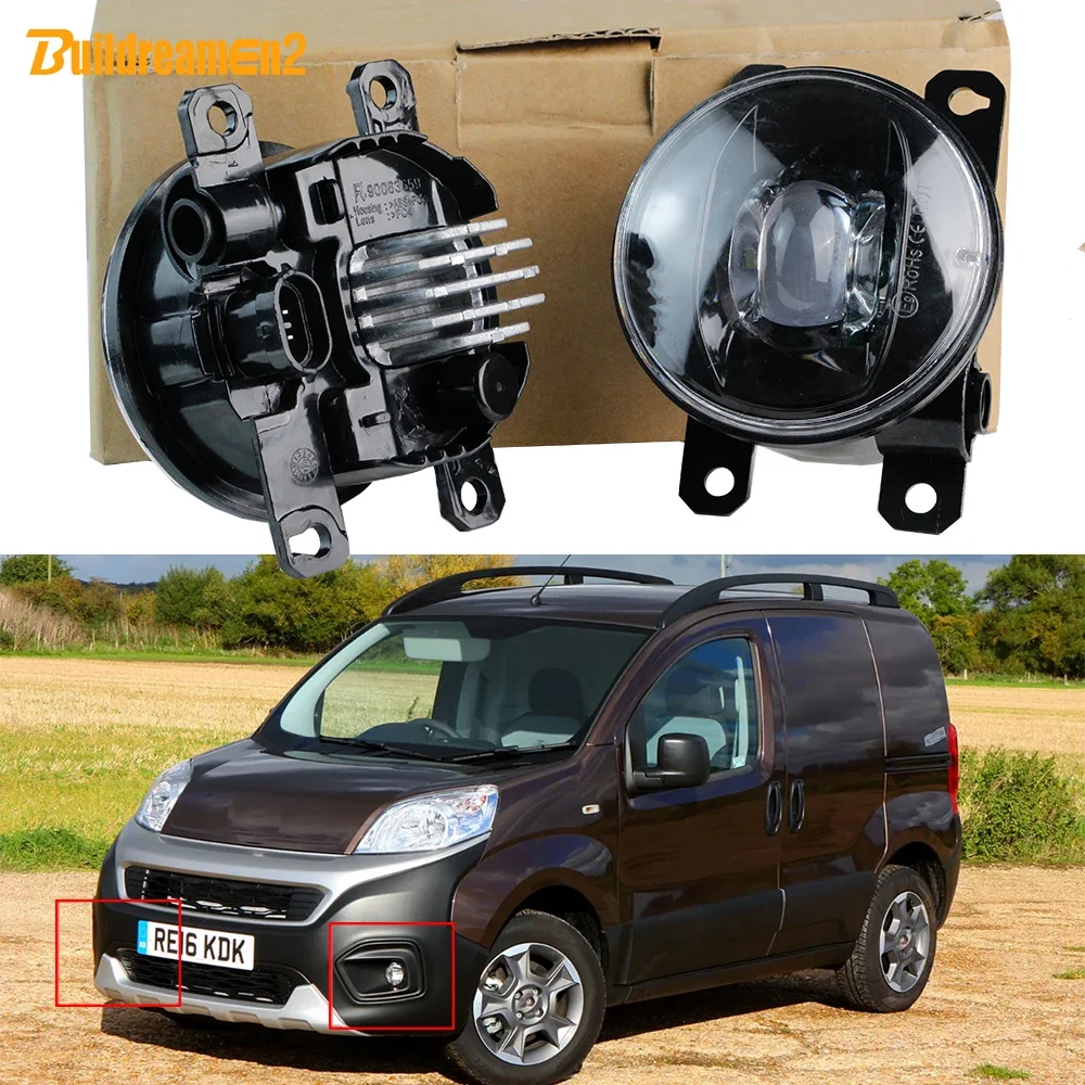 2 X 30W Car Driver + Passenger LED Fog Light Assembly For Fiat Fiorino Box MPV (225_) 2007-2023 Adjustable Fog Lamp 8000LM 12V