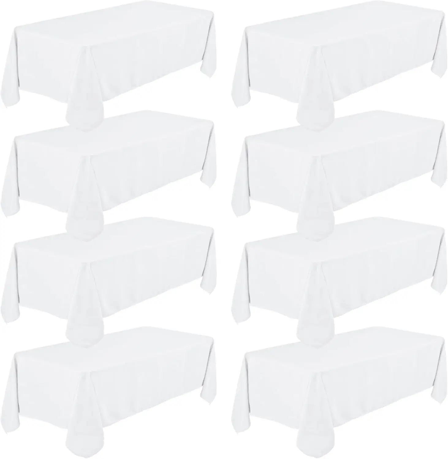 

Набор из 8 белых скатертей 60 x 102 дюйма, прямоугольные скатерти для столов длиной 6 футов, из моющейся полиэстеровой ткани, с застежками.