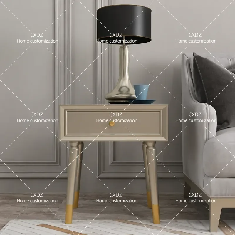 Solid Wood Sofa Side Table Modern Minimalist Corner Cabinet Multi-functional Small Square Nightstand for Living Room Bedroom
