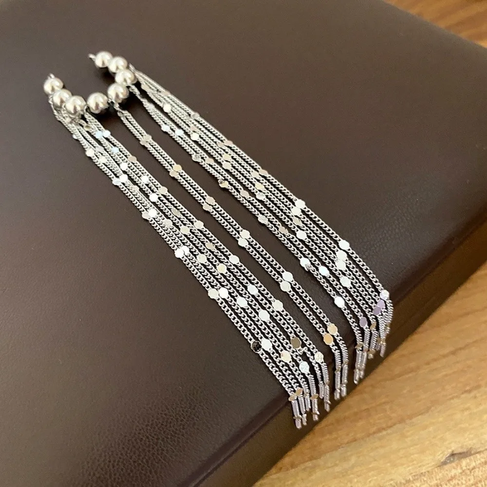 Accessory Alloy Tassel Ear Clip Long Chain Beads C-shaped Ear Clip Minimalist Exquisite No Piercing Earrings Daily Wear