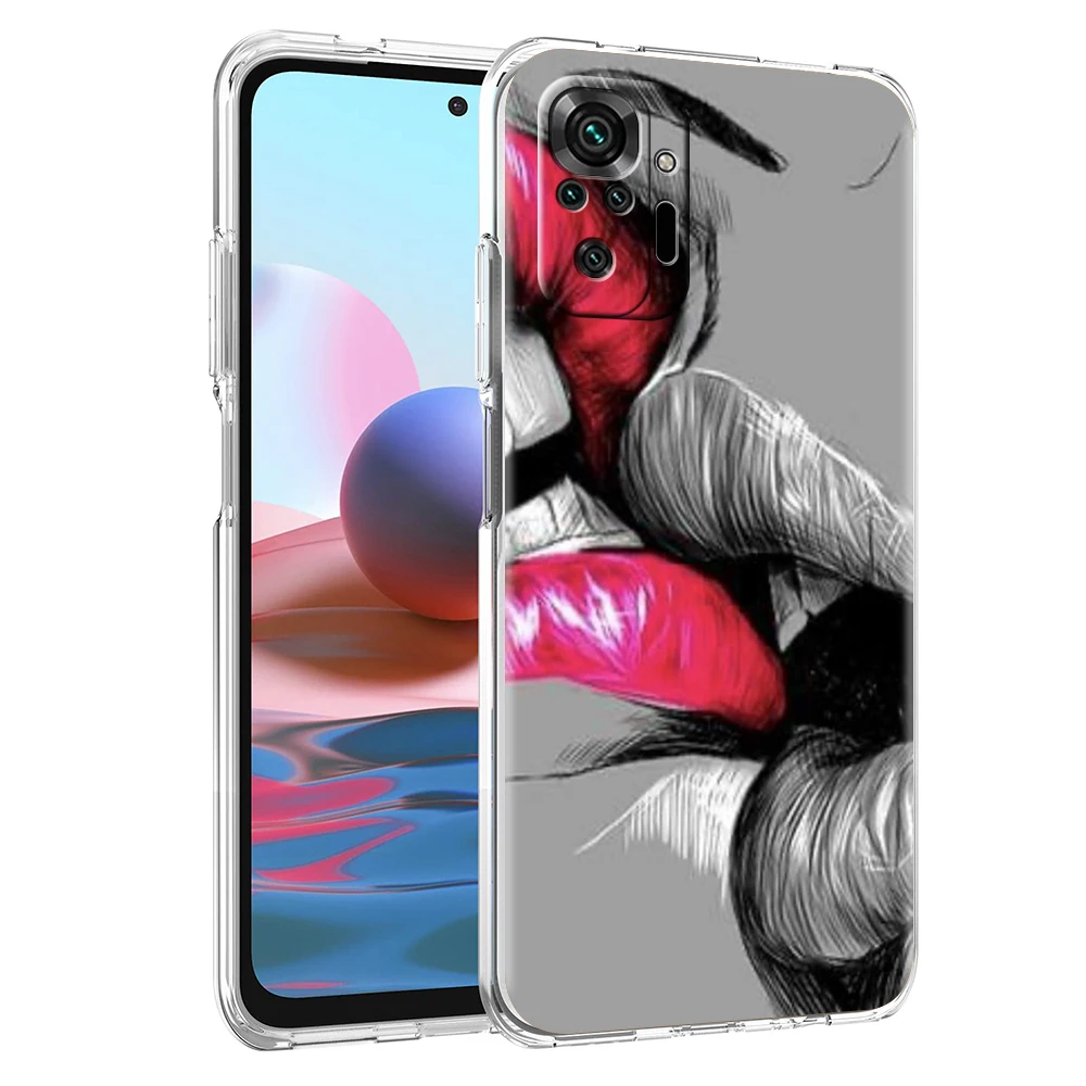 유행 입술 휴대폰 케이스 커버, 레드미 노트 10 11 11T 7 8 8T 9 K40 게임용 9A 9C 프로 플러스 투명 소프트 쉘 카파스 가방