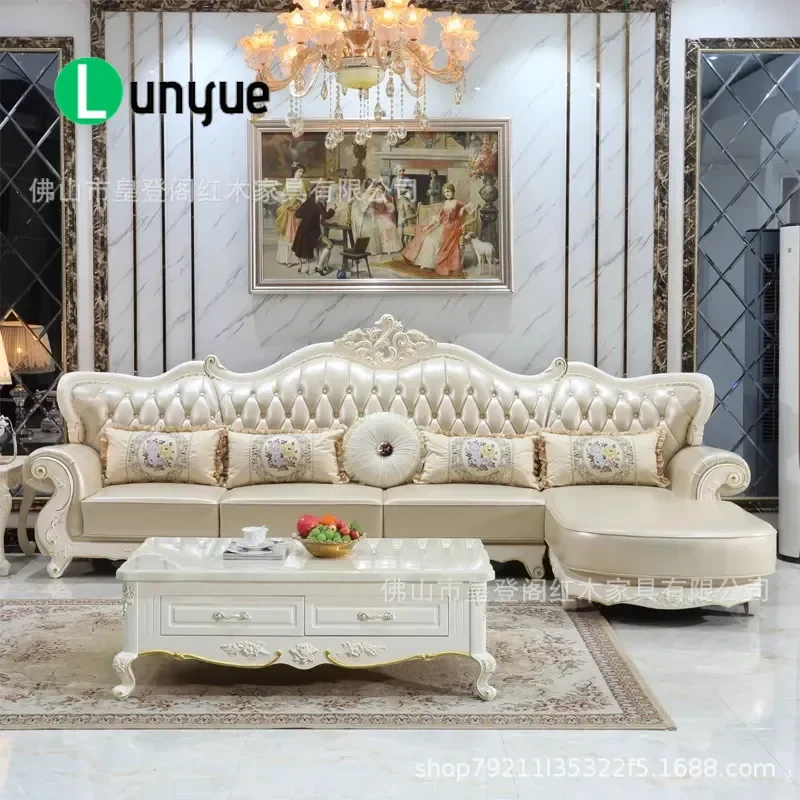 European Leather Sofa U Shaped L Shaped Corner Couch for Living Room Ebony Light Luxury Furniture Modern Home Decor