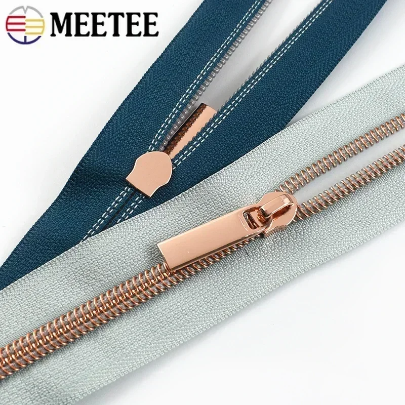 5/10/20M Meetee 5# RoseGold Zipper Tape with Sliders Nylon Zippers for Sewing Bag Garment Decor Zip Repair Kit DIY Accessories