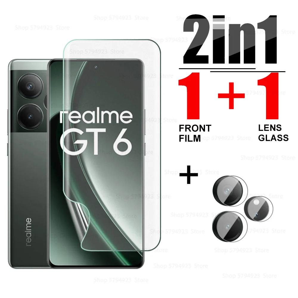 2in1 Camera Lens Glass For Realme GT 6 5G Soft Screen Protector For realme GT 6T Neo 6SE GT 6 T Neo6 SE GT6 Safety Hydrogel Film