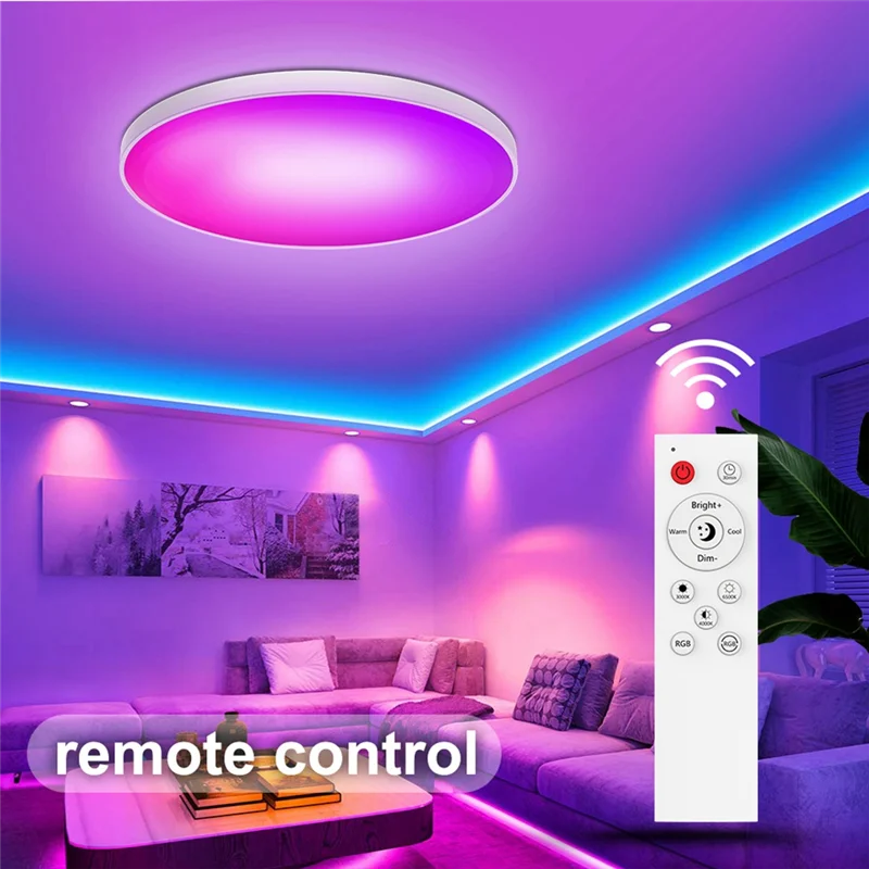 AW-Smart Ceiling Lamp Wifi Bluetooth Remote Control Rgbcw Dimming Color Ceiling Lamp Simple Three-Proof Ceiling Lamp