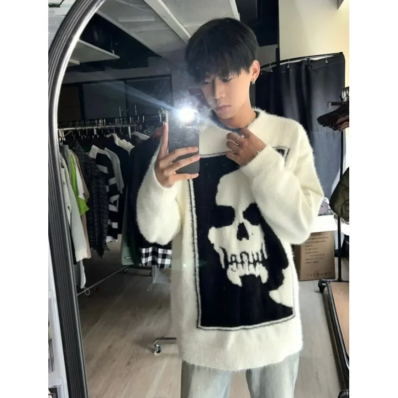 American Style Niche Design Men's Knitted Sweater Loose-Fit Crew Neck Autumn Winter Fashion Base Layer Versatile Trendy Brand