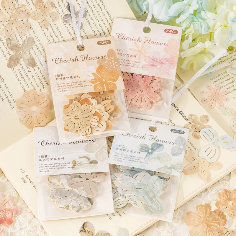 Yoofun 25pcs/lot Vintage Hollow Floral Collage Scrapbooking Material Paper Cherish Flowers Creative DIY Journal Card Making