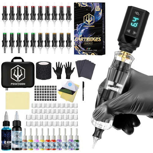 Kit de tatuaje POSEIDON V5, nuevo Kit de pluma de tatuaje para maquillaje permanente, Kit de máquina de tatuaje transparente, fuente de alimentación para tatuaje, Kit de tatuaje