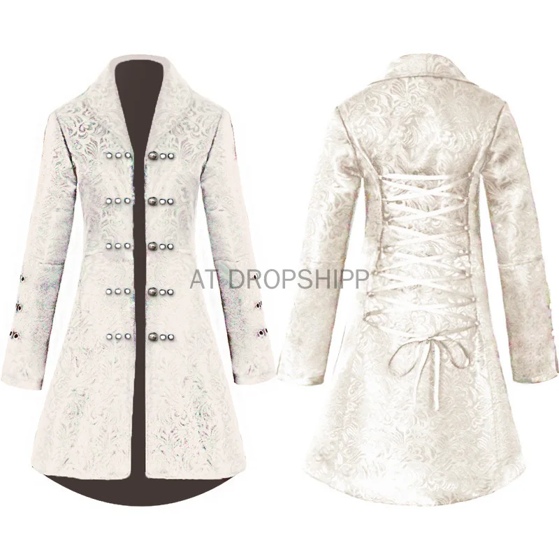 Medieval Retro Red Tuxedo Tailcoat Women Jacquard Jacket Coats Swallowtail Dust Cosplay Steam Punk Costume Palace Dress