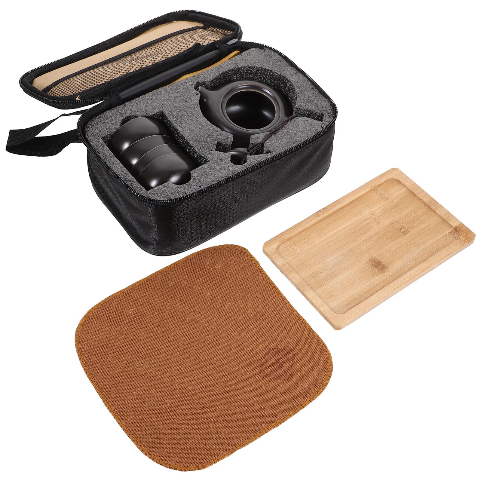 

1Set Portable Travel Tea Set Simple Elegant Kungfu Tea Set Ceramic Teapot Teacups Wooden Tray Travel Bag Convenient Outdoor Home