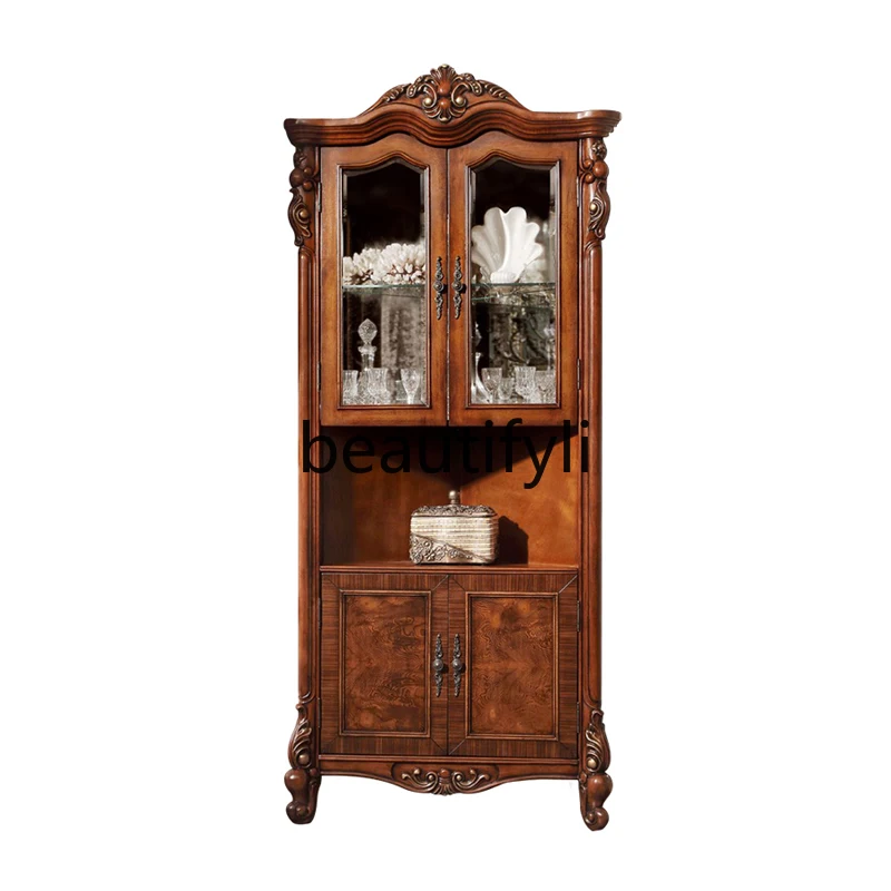 

All solid wood, European-style engraving, corner wine cabinet double-door decorative cabinet