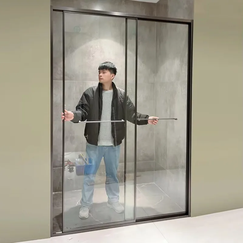 

Hotel bathroom door shower room villa frameless glass 2-panel double sliding shower door hardware stainless steel shower room