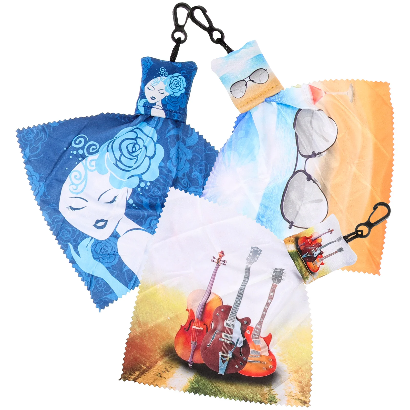 3 Pcs Key Chain Eye Glasses Lens Cleaning Cloths Metal Screen Wipes Electronics