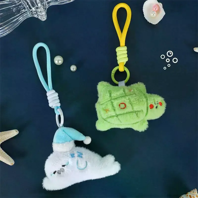 Lindo Animal del océano muñeco de peluche mascota juguetes de peluche llavero colgante cordón bolsa adornos colgantes mochila encanto llavero regalo para niños