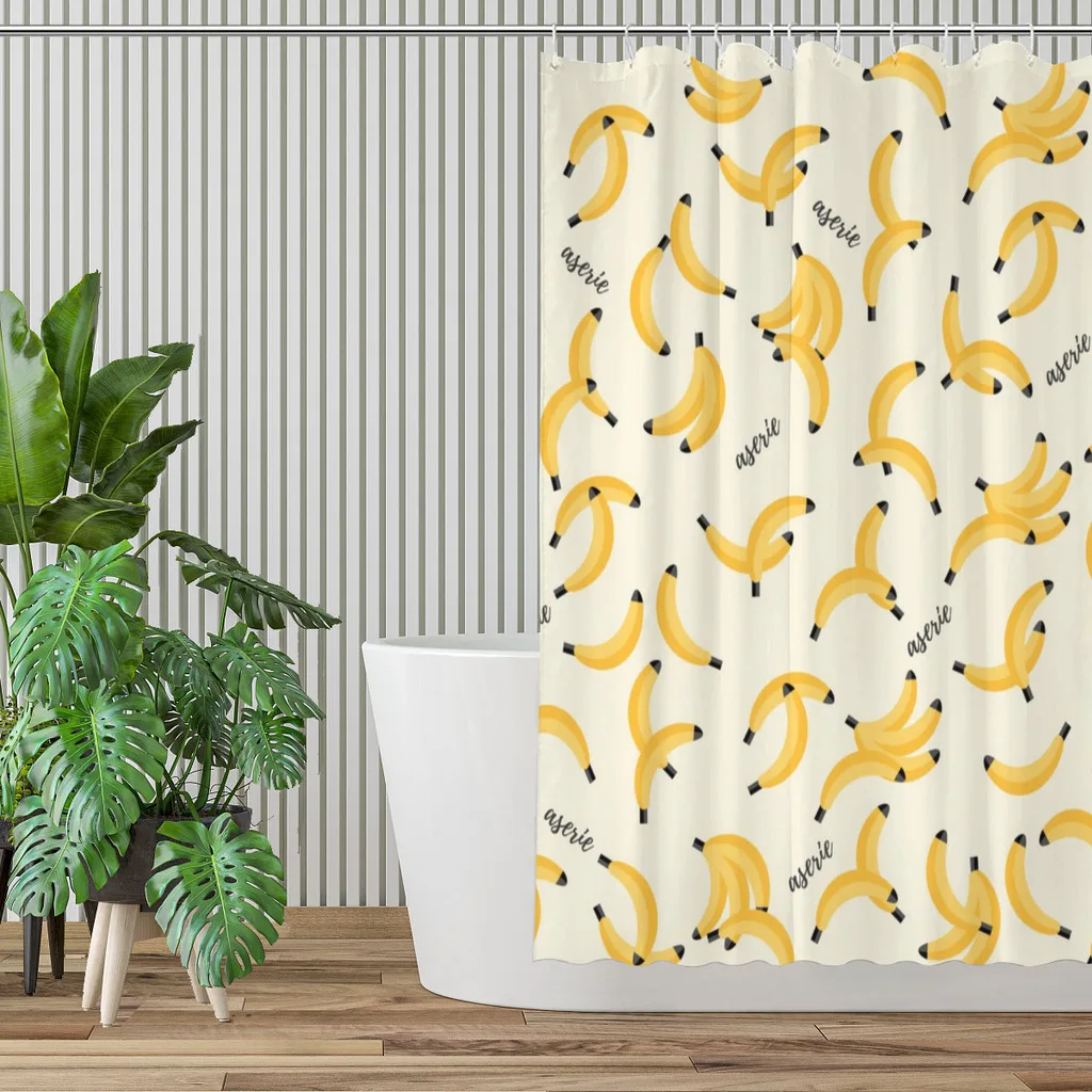 Yellow Banana Pattern Bathroom Shower Curtains Pattern Texture Painting Waterproof Partition Curtain Home Decor Accessories