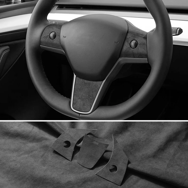 

Top Suede For Tesla Model Y Model 3 (2019-2022) Steering Wheel Patches Cover Trim Sticker Decoration Car Interior Accessories