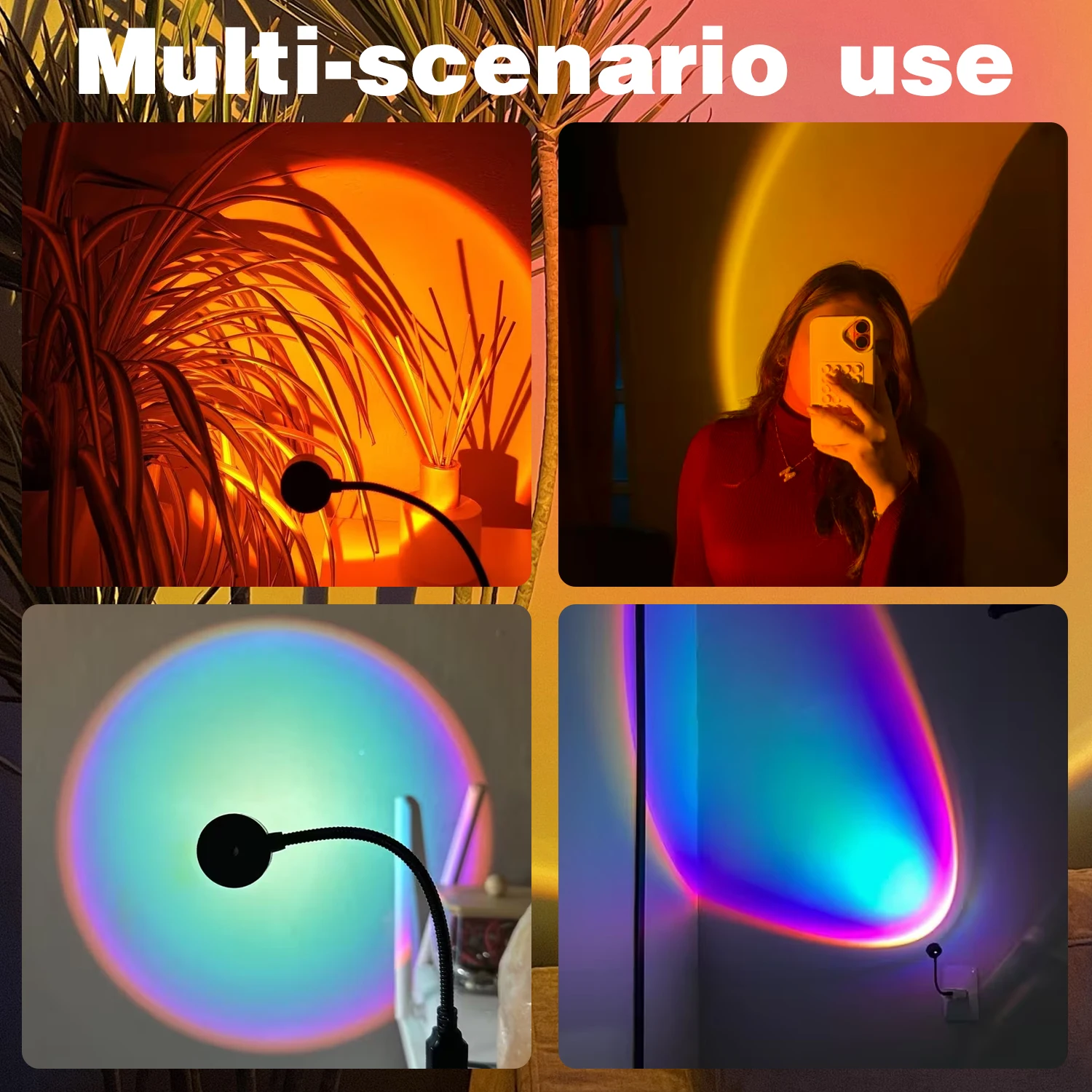 2/3-piece Sunset Light Set, Room Decoration, Bedroom Christmas Decorative Lights, Lighting, USB Lights, Bedroom Sunset Lights, Selfie Aesthetic Sunset Projection Ambient Lights, Holiday Gifts.