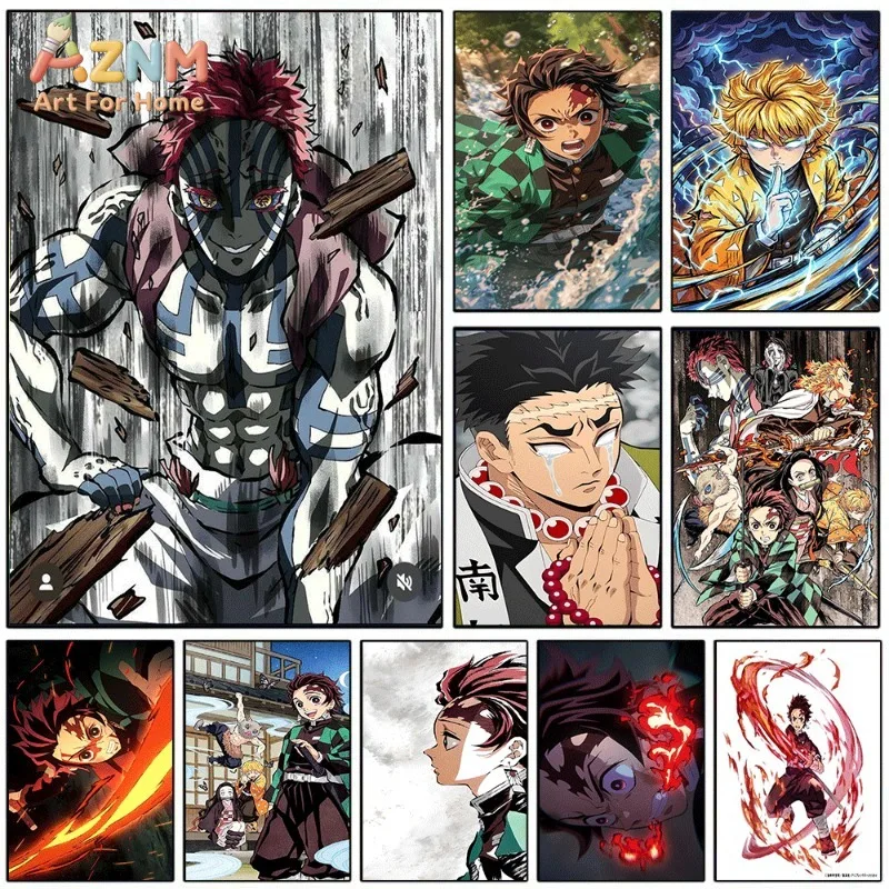 Demon Slayer Akaza Gyomei Tanjiro Zenitsu Manga Style Anime Canvas Wall Art Unframed Single Canvas Print Wall Picture For Bedroo