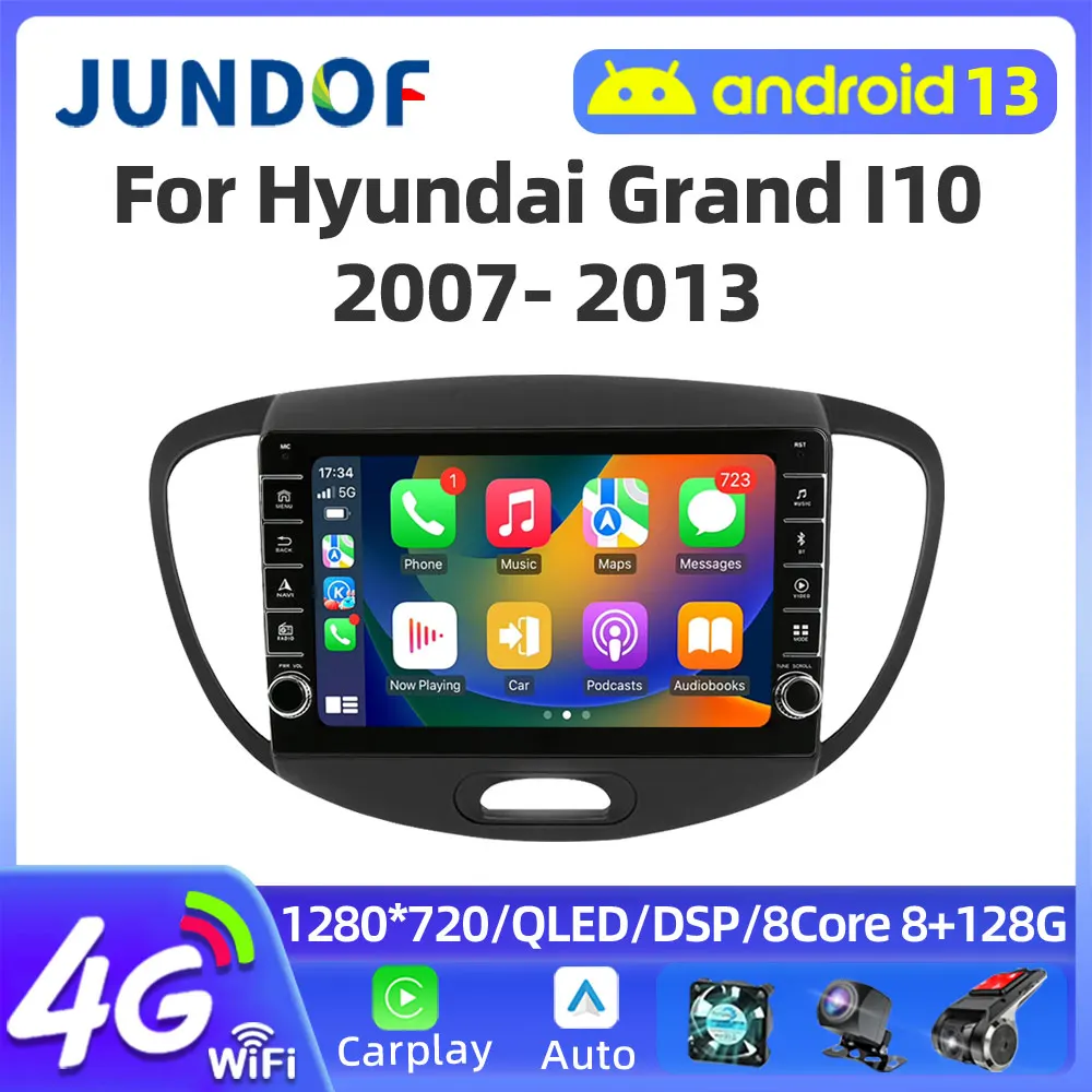 Jundof CarPlay 2 din Android Auto Radio GPS Multimedia Player for Hyundai i10 2007 2008 2009 2010 - 2013 DSP IPS 2DIN Car stereo