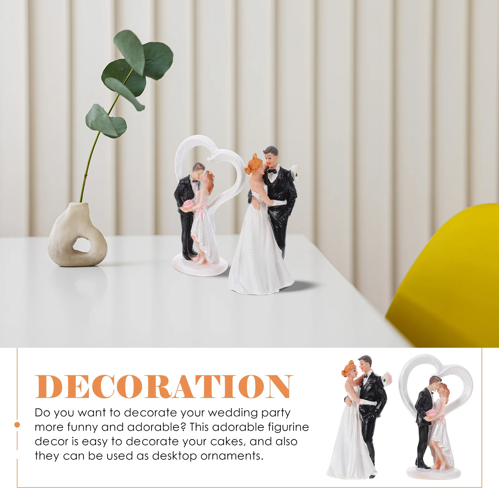 

2Pcs Resin Bride Groom Cake Topper European Style Wedding Party Decoration Romantic Ornament Bride Groom Figurines