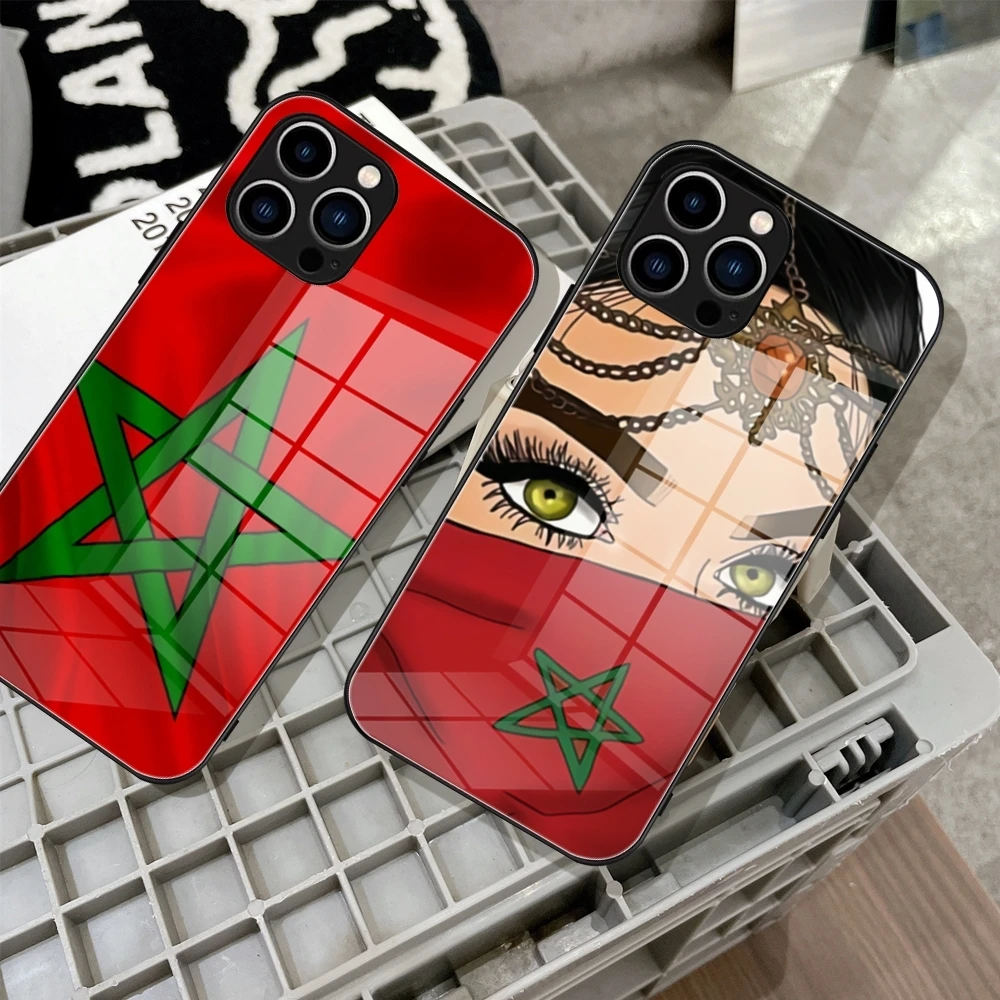 Morocco Flag Moroccan Unique Phone Case Tempered Glass For IPhone 15 14 13 12 11 Pro Max Plus Samsung S24 Ultra S23 Fe Covers