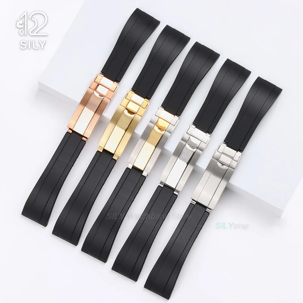 20mm Rubber Silicone Watch Bands for Rolex DAYTONA SUBMARINER GMT Yacht-Master Straps Adjustable Size Men Sports Diving Bracelet
