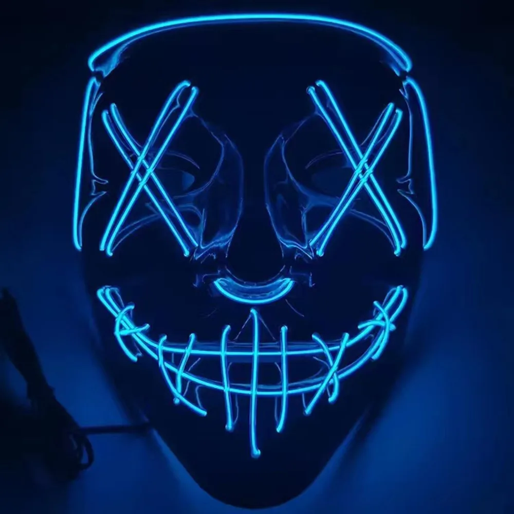 Halloween Maskers Voor Mannen Vrouwen LED Purge Masker Hoofddeksels Party Masker Neon Licht Knipperende Carnaval Cosplay Kostuum Rekwisieten 2023