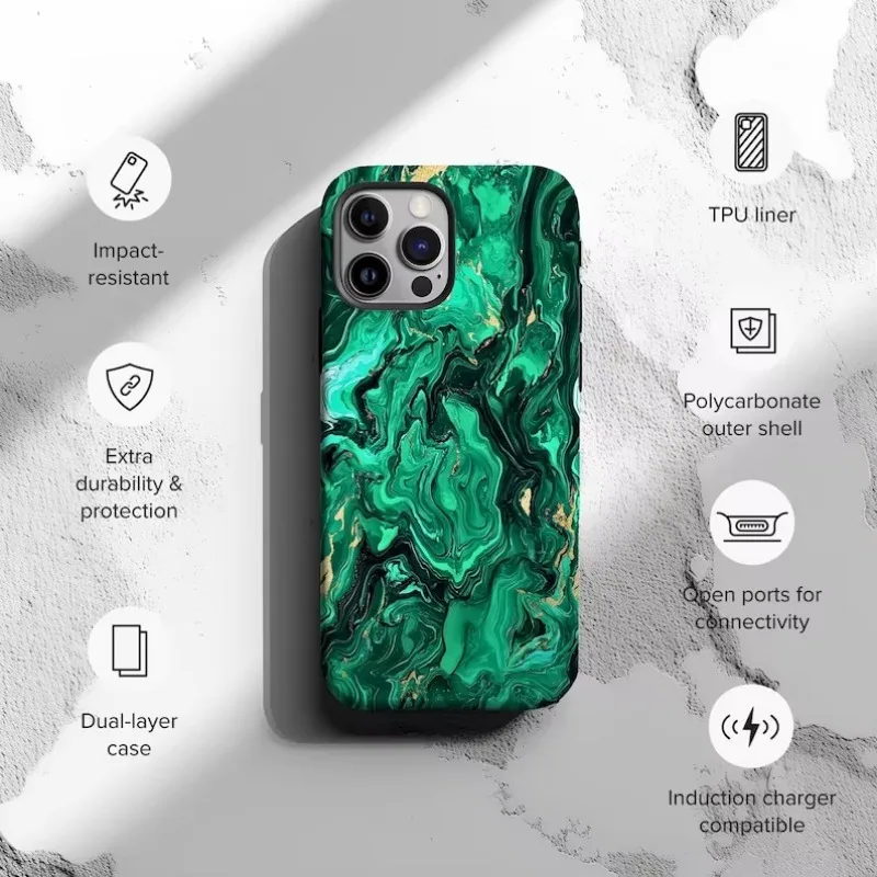 Personalized Emerald Green Marble Phone Case For IPHONE 16 15PRO MAX 14 13 12 11 Acrylic TPU Two in one magnetic Phone Cases