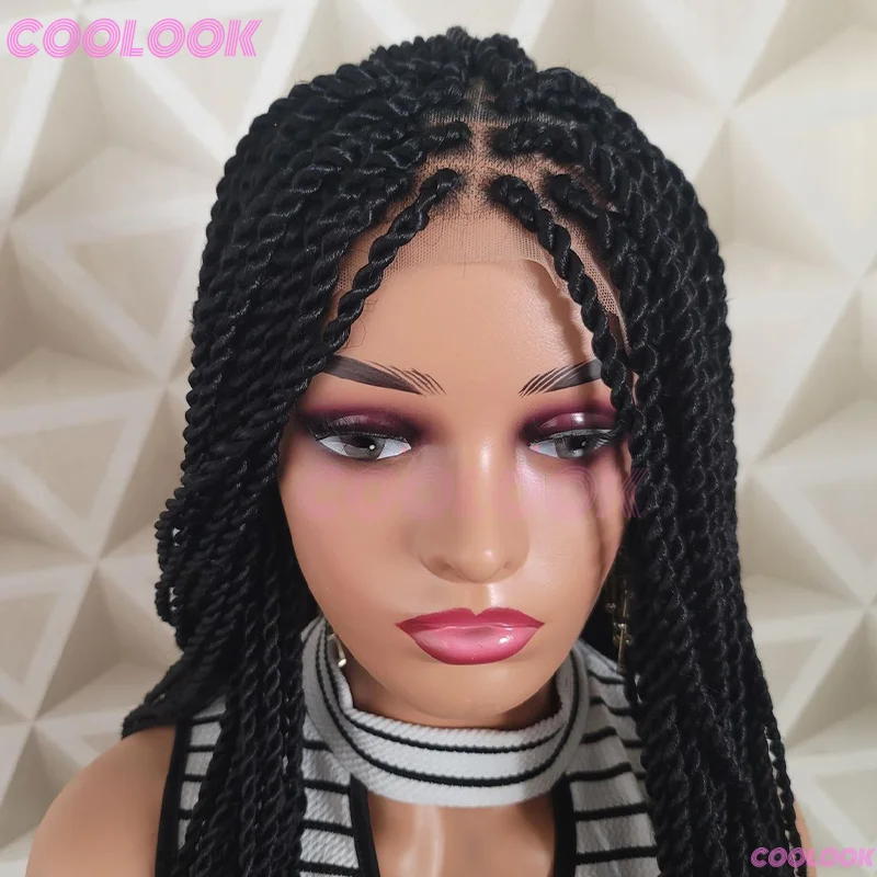 

Сенегальские косички без узлов, плетеные парики для чернокожих женщин, полные кружевные передние косы, африканский синтетический парик