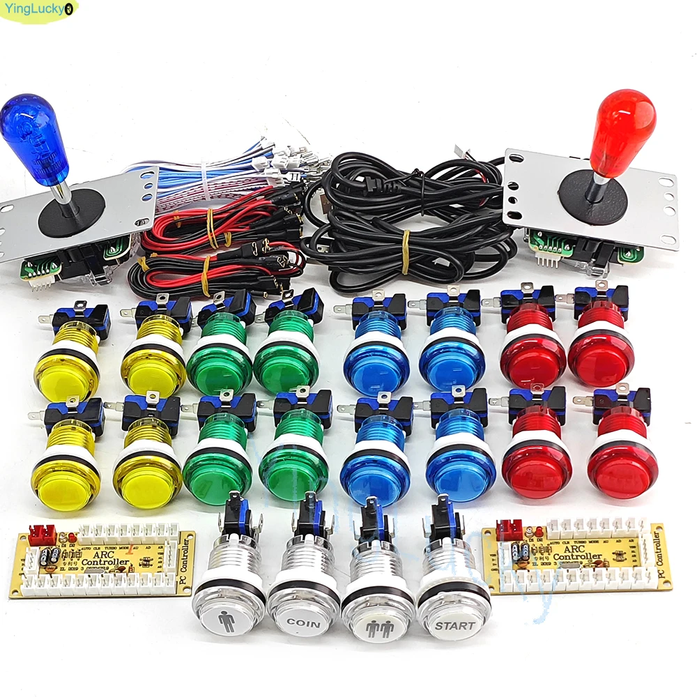 2-speler DIY Arcade Game Kit voor PC Raspberry Pi met LED-drukknoppen Amerikaanse stijl joystick USB-encoderkabels Mame Jamma