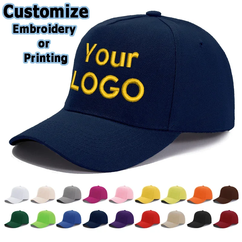 100% Cotton Custom Baseball Cap DIY Letter Embroidery Snapback Hats Women Men Customize Design LOGO Five-panel Unisex Caps YY704