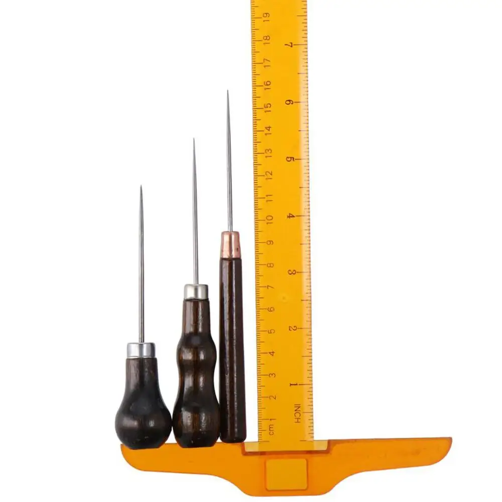 Repair Tool Stainless Steel Needle Sharp Awl Wooden Cone Gourd Shape Awl with Wooden Handle Positioning Drill Perforated Leather