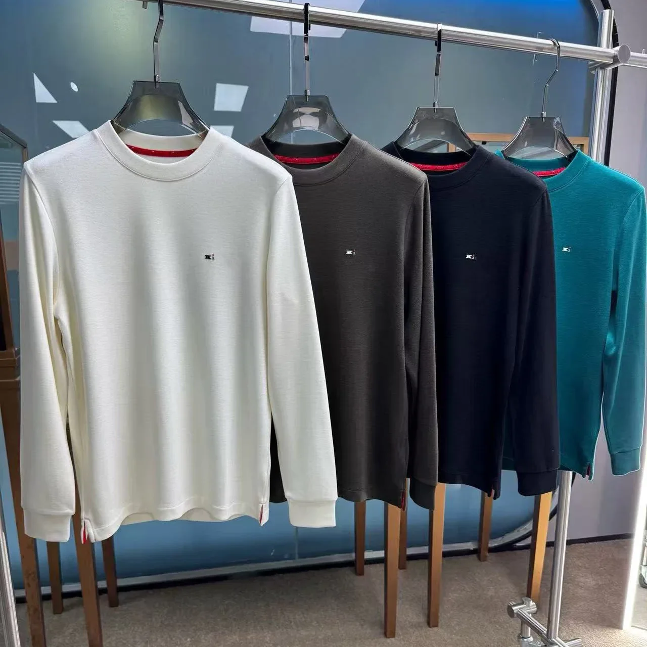 

Kiton, итальянская осенне-зимняя новая модная мужская простая однотонная футболка в стиле старых денег с круглым вырезом и длинными рукавами