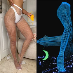 Novelty Sexy Hollow Out Glowing Fishing Net Tights Pantyhose Women Glitter Party Pantyhose Bar Stockings Lace Garter Socks