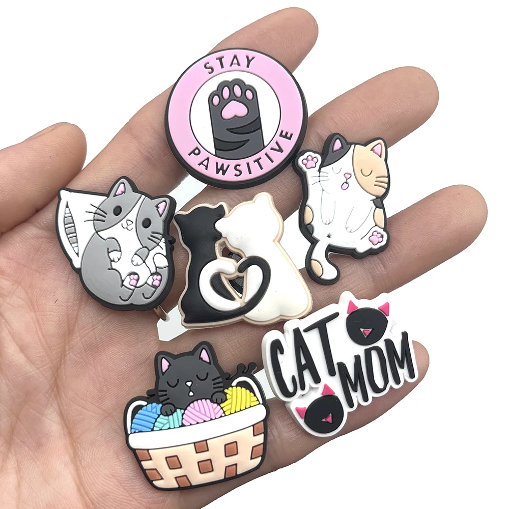 10-25PCS/Set PVC Cute Cat Shoe Charms Pet Cat Jeans Fishbone Shoe Decoration Buckles Garden Sandal Accessorie Kids Gifts