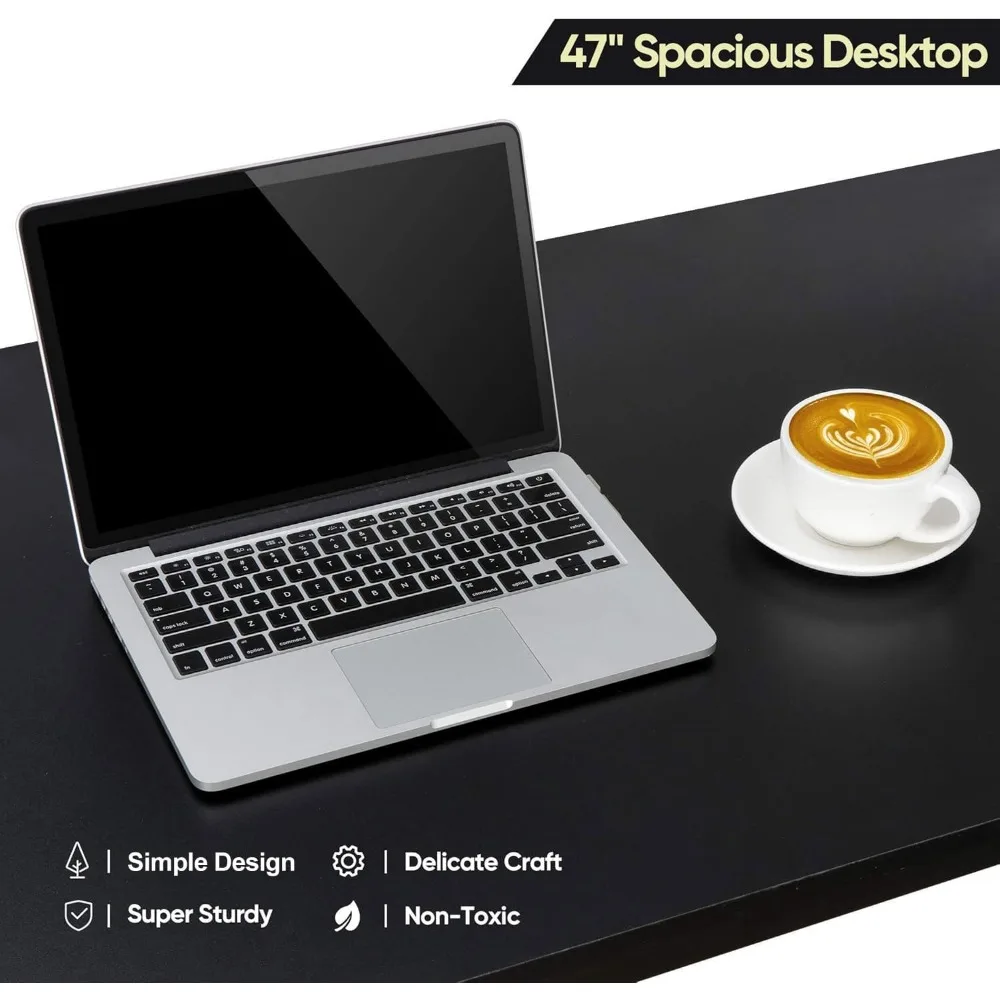 Mesa de jogos e escrita, mesa de escritório simples Zeny moderna de 47 polegadas, preta com senha de cauda longa