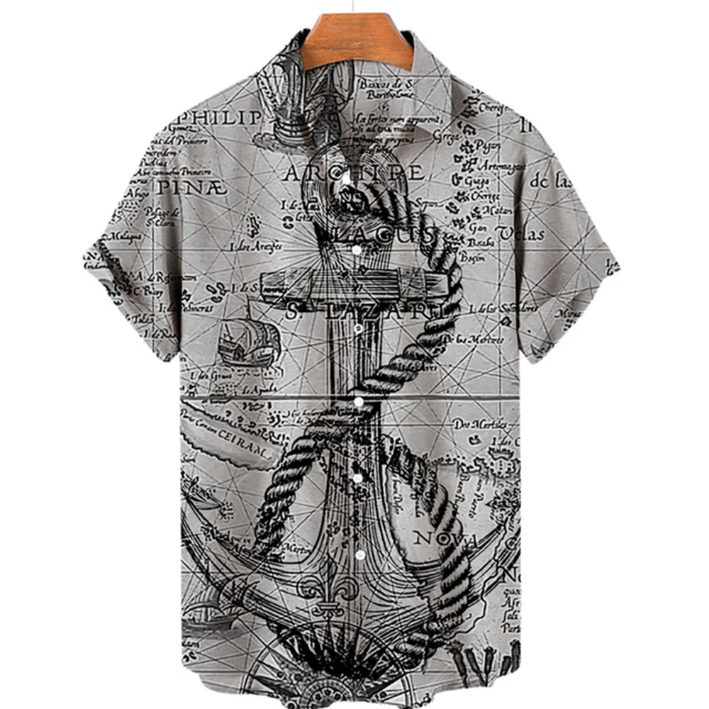 3D Nautical Pattern Printed Hawaiian Men\'s Shirt Summer Casual Short Sleeved Shirt Street Fashion Loose Oversized Men\'s Shirt