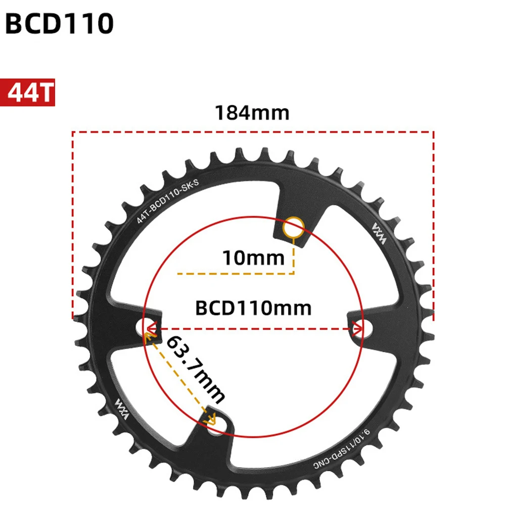 Rueda de cadena única para bicicleta de carretera con tecnología de dientes anchos y estrechos 110BCD y diseño de cuatro pernos disponibles en varios tamaños
