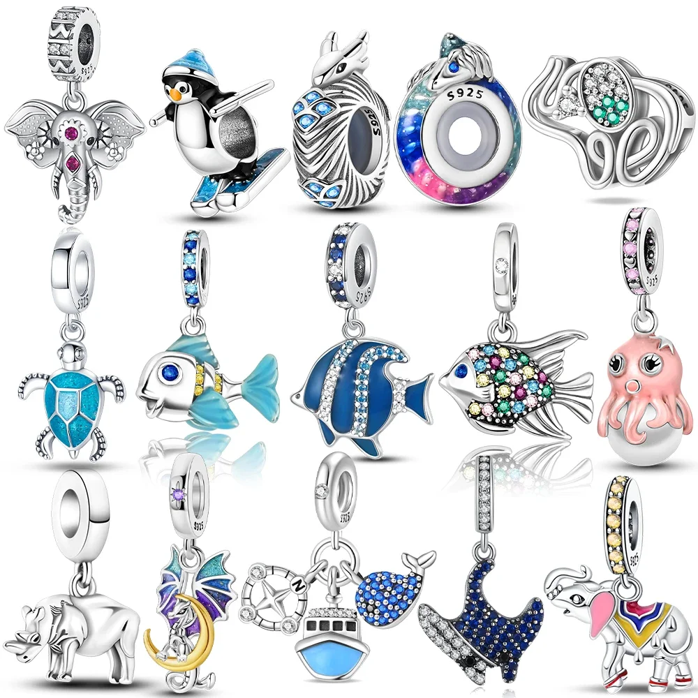925 Sterling Silver  Penguin Charms Beads Fit Original Bracelets Bag Keychain Charms Beads Pendant Diy Women Jewelry Gift