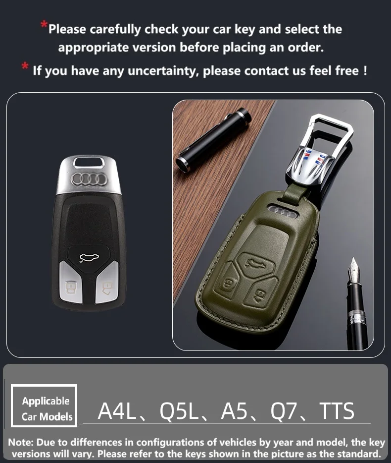 

New Leather Key Case for Audi Q5L/A5/Q7/TTS, Key Pouch for A4 Double Side Top layer Cowhide