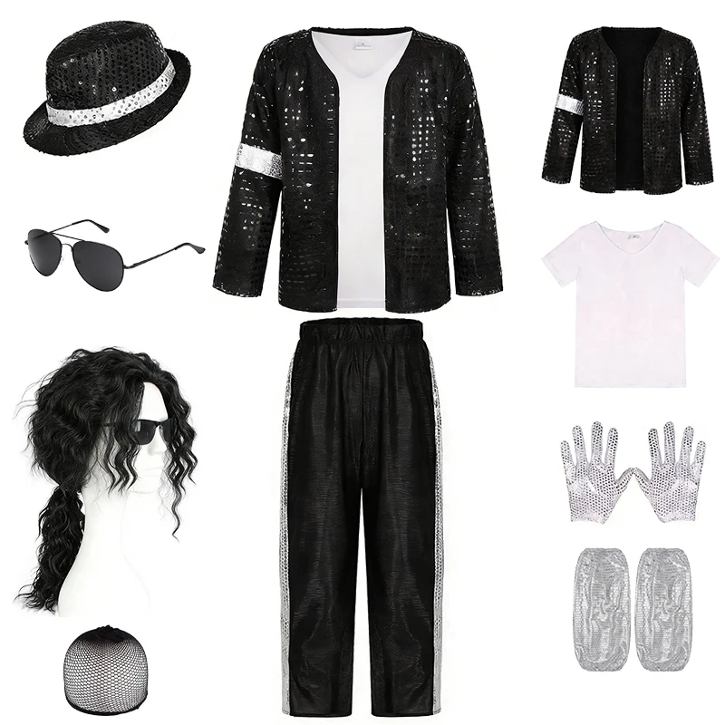 Pop Music Star Jackson Boys Clothes Halloween Cosplay Stage Performance Children's Costume Carnival Kids Retro 80s Stripe Suit image 3