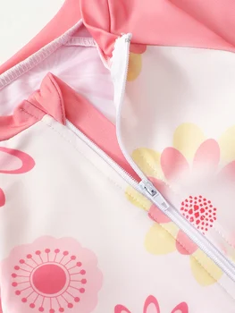 Baby Girls' Floral Long-Sleeve Swimsuit Set with Sun Hat | UV Protection 4 Baby Girl Summer Cute Flower Long Sleeve Onesie Swimsuit with Sun Hat Infant Swimming Suit with UV Protection 4