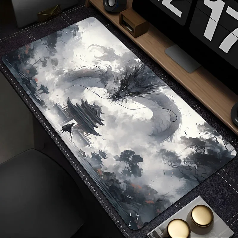 لوحة ماوس للكمبيوتر باللونين الأبيض والأسود، لوحة ماوس تنين مكتبية، ملحقات ألعاب الكمبيوتر، لوحة مفاتيح للكمبيوتر المحمول، حصيرة مكتبية ممتدة هدية