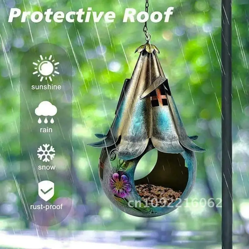 

Solar Bird Feeders Wild Hanging Bird House Iron Art Bird House Garden Feeder For Outdoor Decor Backyard Bird Wild