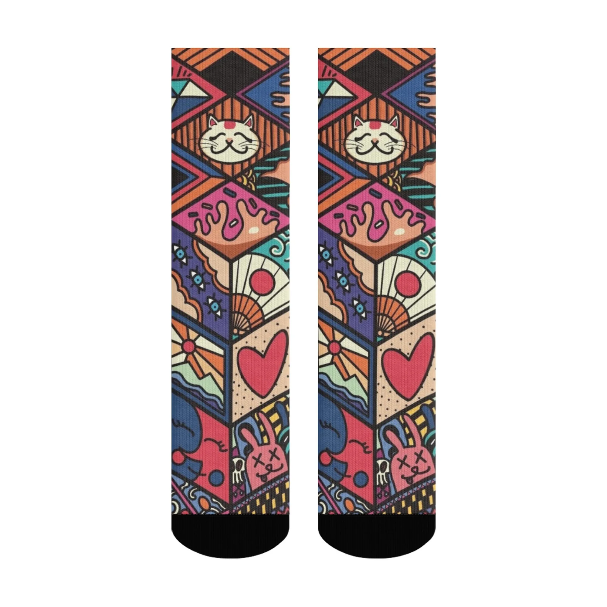 

Носки с художественным выражением: сложные конструкции кошачьего пончика в форме сердца и кролика, повышающий стиль с уникальными, очаровательными узорами.