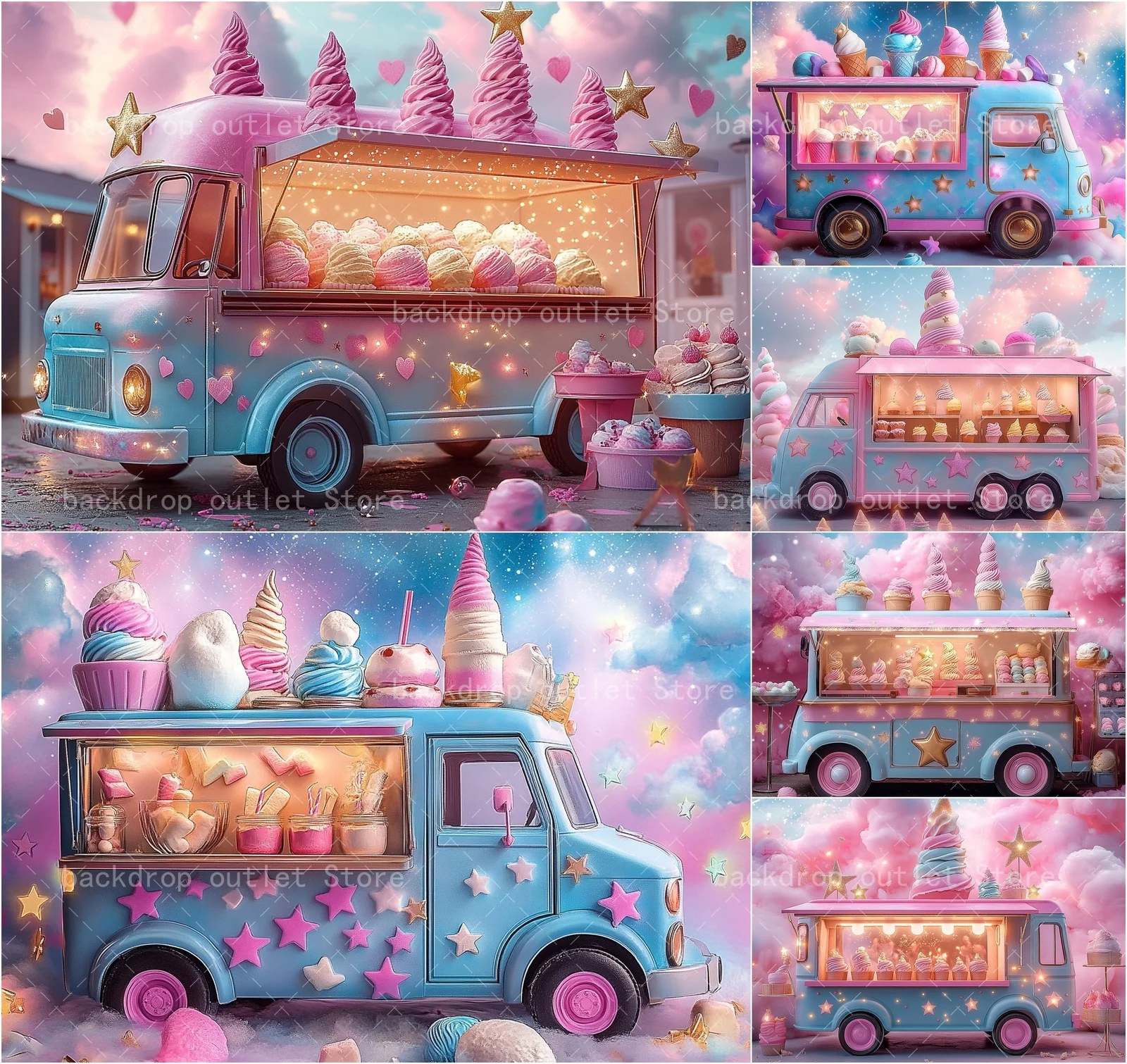 Mehofond Pink Ice Cream Truck Photography Background Dreamy Candy Dessert Kids Girl Birthday Cake Smash Backdrop Photo Studio