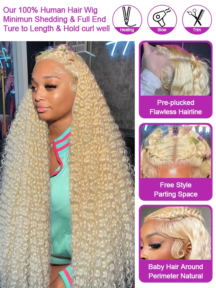 613 Blonde 13x6 HD Lace Frontal Wig 40 Inch Deep Wave Human Hair Honey Blonde Lace Front Wig Pre Plucked Natural Hairline For Women Cosplay - view 5